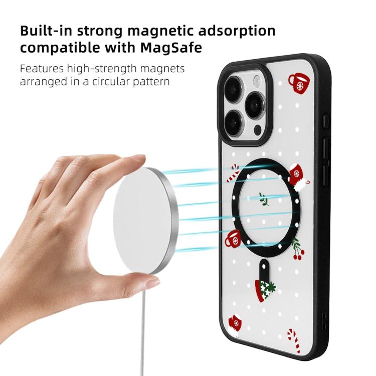 For  iPhone 15 Pro Christmas Series Strong Magnetic Painted Black Edge Phone Case