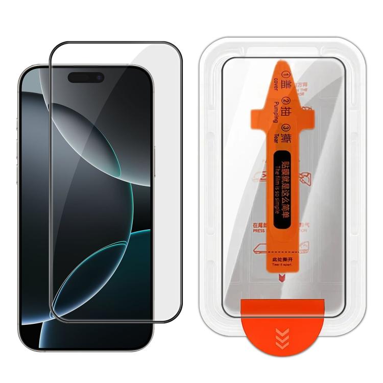 For iPhone 16 Pro Easy Install Box Dust-Free Clear Screen-printed HD Tempered Glass Film