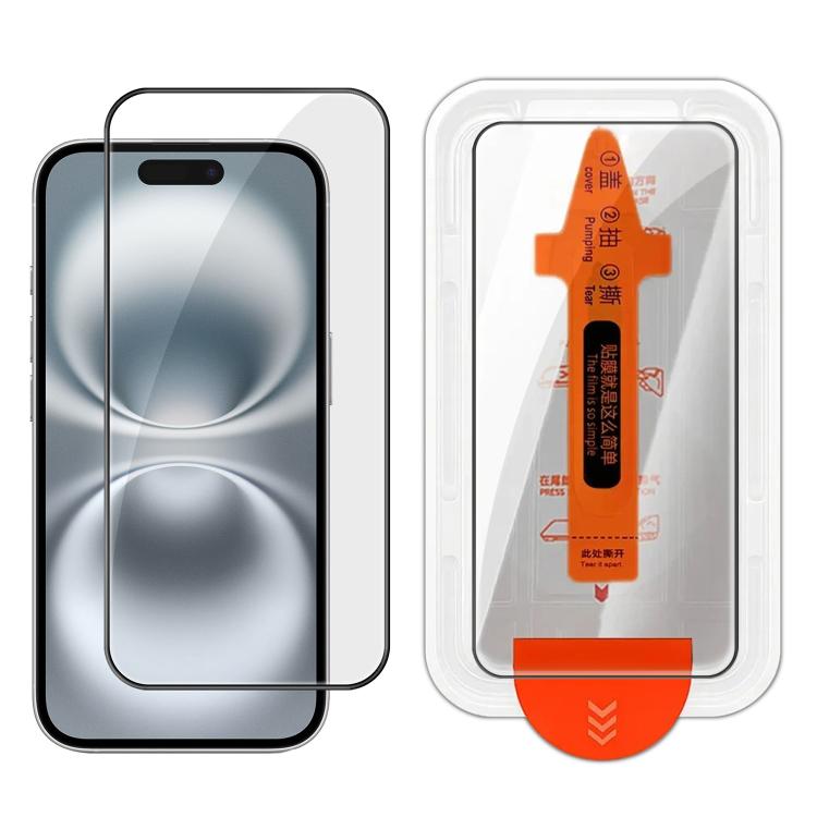 For iPhone 16 Plus Easy Install Box Dust-Free Clear Screen-printed HD Tempered Glass Film