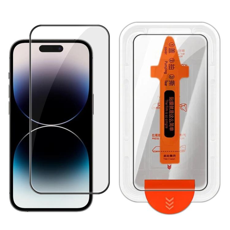For iPhone 14 Pro Max Easy Install Box Dust-Free Clear Screen-printed HD Tempered Glass Film
