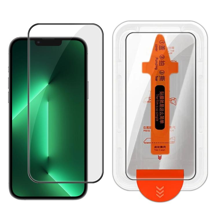 For iPhone 13 Pro Easy Install Box Dust-Free Clear Screen-printed HD Tempered Glass Film
