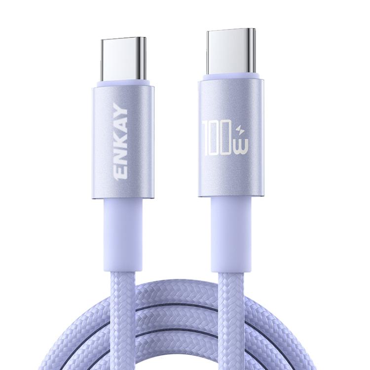 ENKAY PD100W USB-C / Type-C to Type-C Nylon Braided Fast Charging Cable with E-Marker Chip, Length:2m