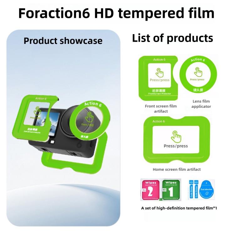 For DJI Osmo Action 6 Positioning Curved Tempered Glass Screen Protective Film with Lens Film