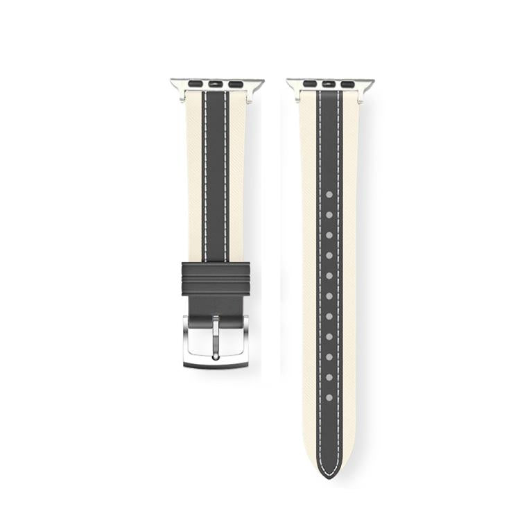 For Apple Watch 46mm / 49mm / 45mm / 44mm Genuine Leather Color Blocked Saddle Watch Band