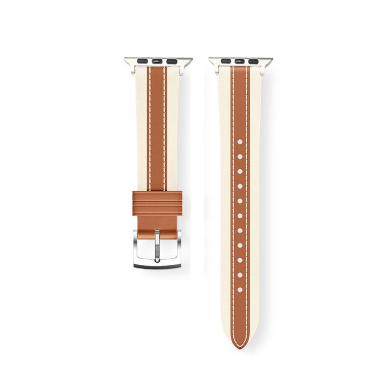 For Apple Watch 46mm / 49mm / 45mm / 44mm Genuine Leather Color Blocked Saddle Watch Band