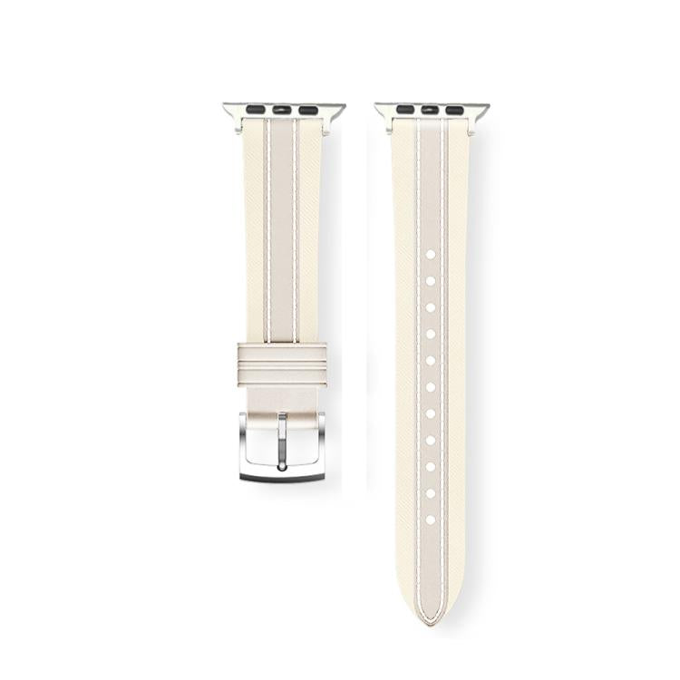 For Apple Watch 46mm / 49mm / 45mm / 44mm Genuine Leather Color Blocked Saddle Watch Band