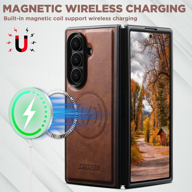 For Samsung Galaxy Z Fold7 5G Suteni G5 Cowhide Leather Magnetic Phone Case
