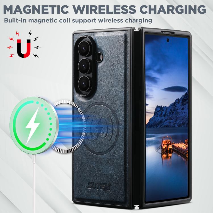 For Samsung Galaxy Z Fold7 5G Suteni G5 Cowhide Leather Magnetic Phone Case