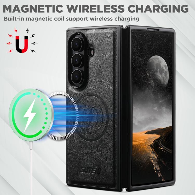 For Samsung Galaxy Z Fold6 Suteni G5 Cowhide Leather Magnetic Phone Case