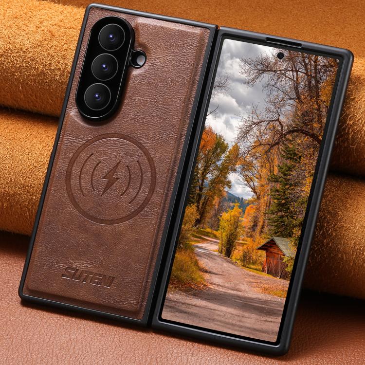 For Samsung Galaxy Z Fold6 Suteni G5 Cowhide Leather Magnetic Phone Case