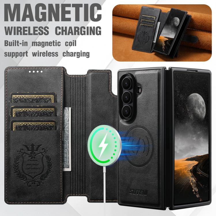 For Samsung Galaxy Z Fold7 5G Suteni Q05 2-in-1 Multi-function Detachable Wallet MagSafe Phone Case