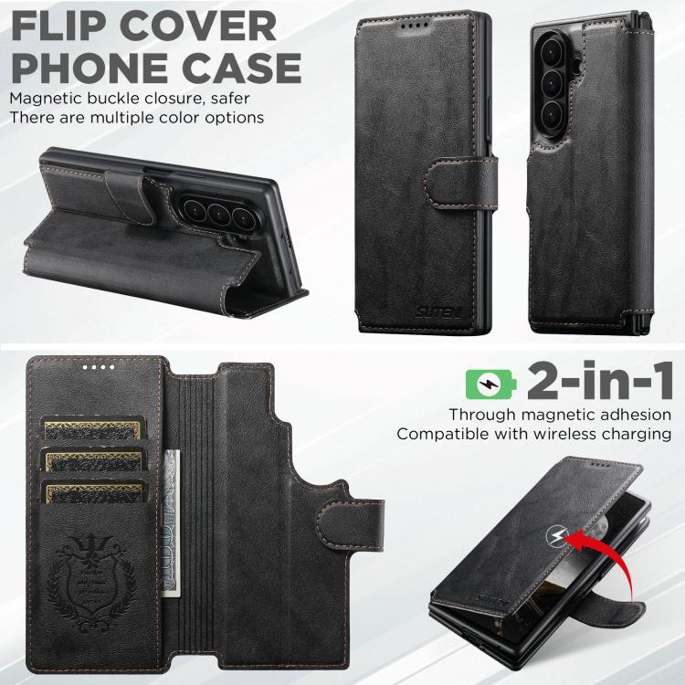 For Samsung Galaxy Z Fold7 5G Suteni Q05 2-in-1 Multi-function Detachable Wallet MagSafe Phone Case
