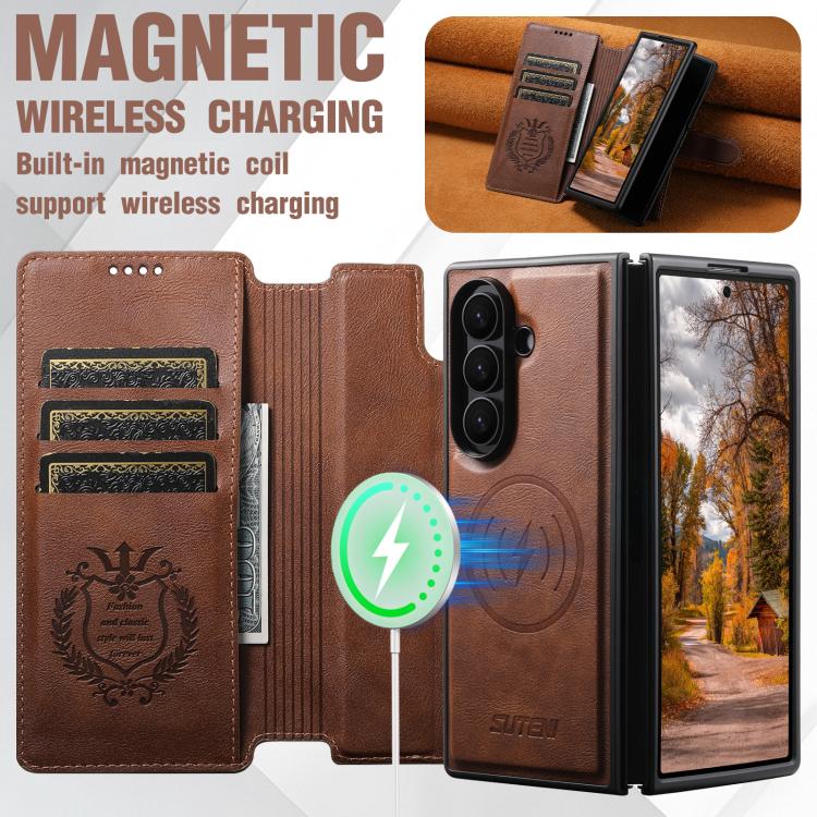 For Samsung Galaxy Z Fold7 5G Suteni Q05 2-in-1 Multi-function Detachable Wallet MagSafe Phone Case