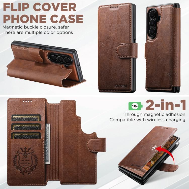 For Samsung Galaxy Z Fold7 5G Suteni Q05 2-in-1 Multi-function Detachable Wallet MagSafe Phone Case