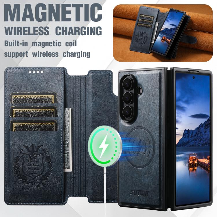 For Samsung Galaxy Z Fold7 5G Suteni Q05 2-in-1 Multi-function Detachable Wallet MagSafe Phone Case