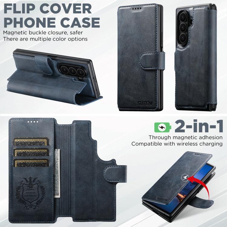 For Samsung Galaxy Z Fold7 5G Suteni Q05 2-in-1 Multi-function Detachable Wallet MagSafe Phone Case
