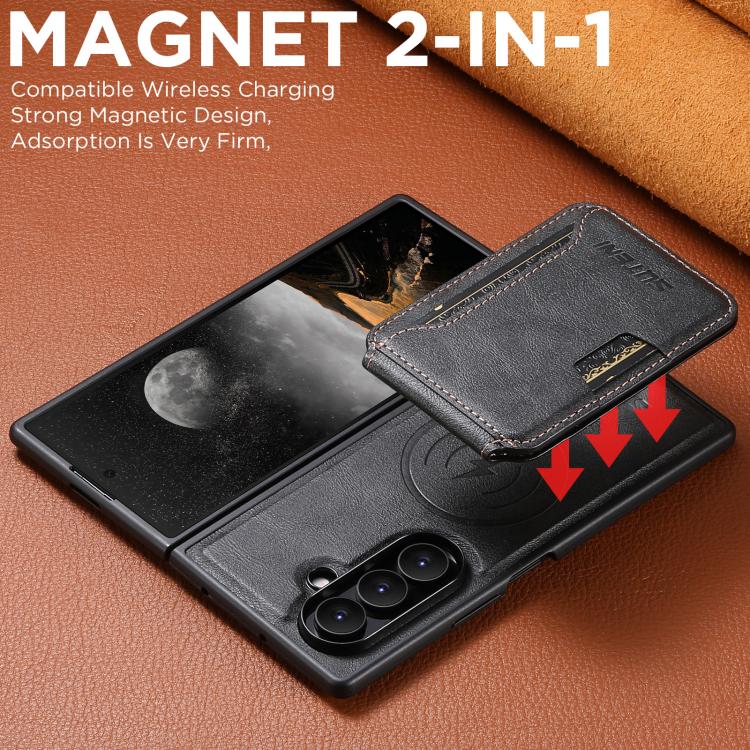 For Samsung Galaxy Z Fold7 5G Suteni M3 Card Bag MagSafe Cowhide Texture Leather Phone Case