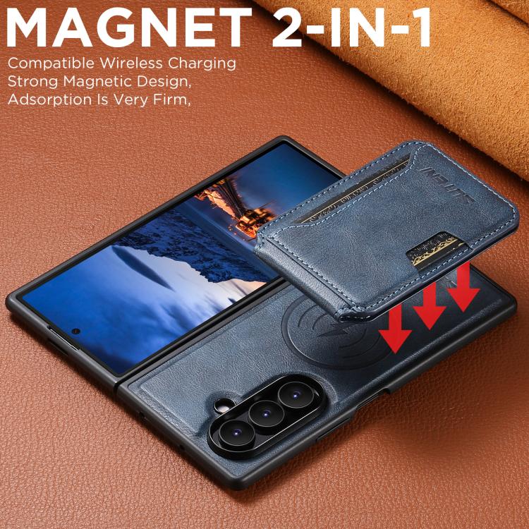 For Samsung Galaxy Z Fold7 5G Suteni M3 Card Bag MagSafe Cowhide Texture Leather Phone Case