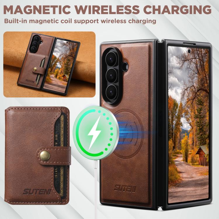 For Samsung Galaxy Z Fold7 5G Suteni M4 Magnetic Card Bag MagSafe Leather Phone Case