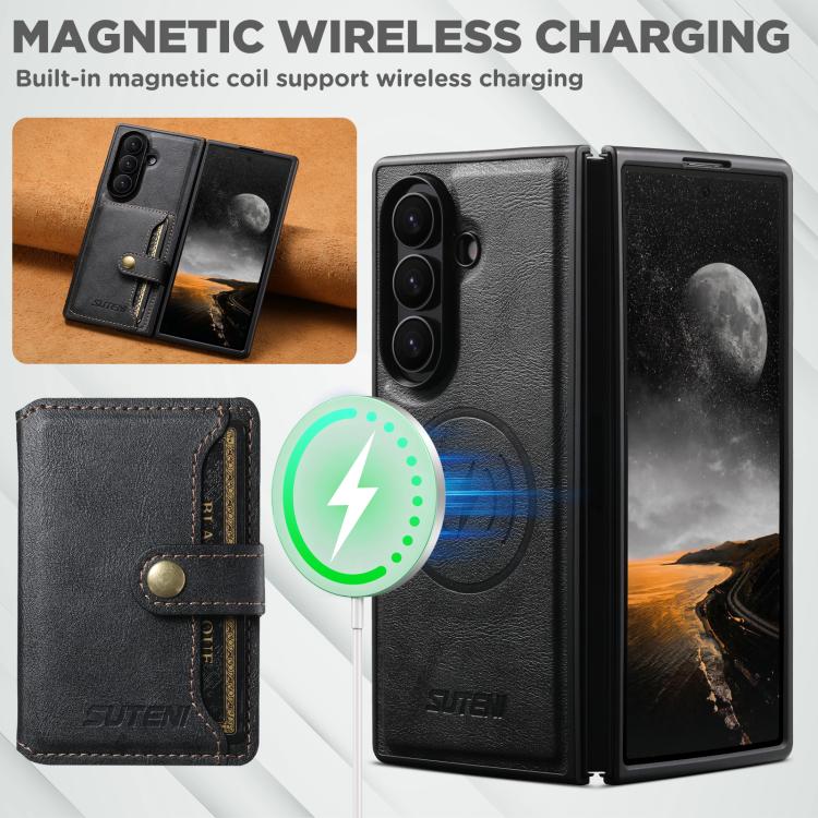 For Samsung Galaxy Z Fold6 Suteni M4 Magnetic Card Bag MagSafe Leather Phone Case