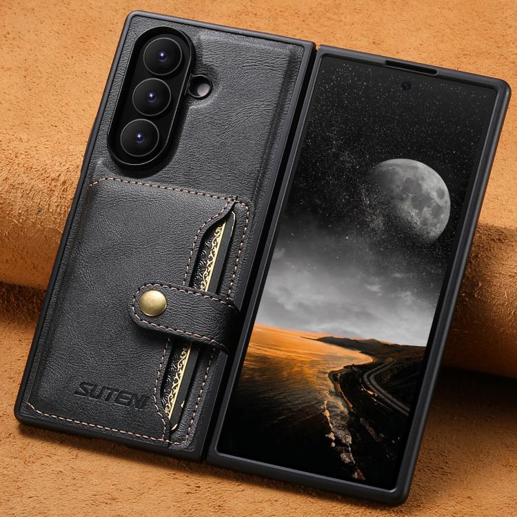 For Samsung Galaxy Z Fold6 Suteni M4 Magnetic Card Bag MagSafe Leather Phone Case