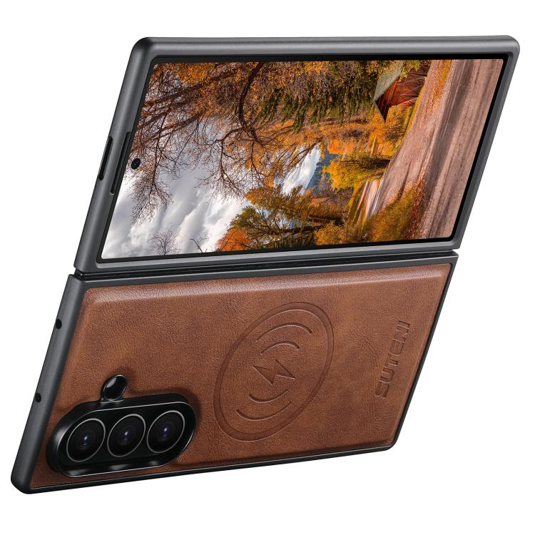 For Samsung Galaxy Z Fold6 Suteni M4 Magnetic Card Bag MagSafe Leather Phone Case