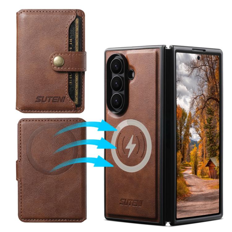 For Samsung Galaxy Z Fold6 Suteni M4 Magnetic Card Bag MagSafe Leather Phone Case