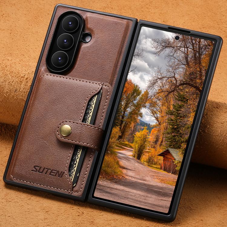 For Samsung Galaxy Z Fold6 Suteni M4 Magnetic Card Bag MagSafe Leather Phone Case