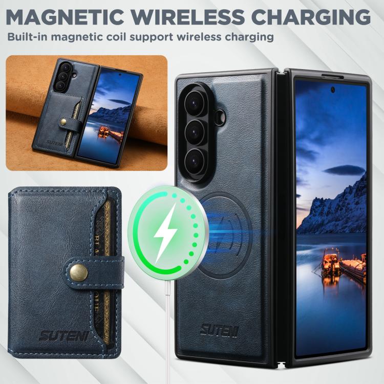 For Samsung Galaxy Z Fold6 Suteni M4 Magnetic Card Bag MagSafe Leather Phone Case