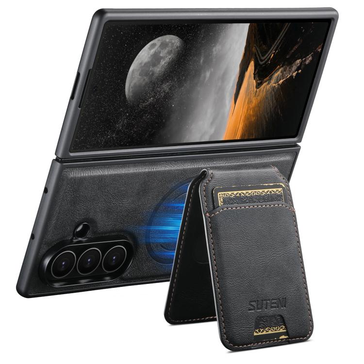For Samsung Galaxy Z Fold7 5G Suteni M5 Magnetic Card Bag MagSafe Cowhide Texture Leather Phone Case