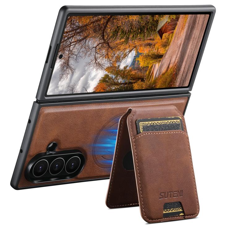 For Samsung Galaxy Z Fold7 5G Suteni M5 Magnetic Card Bag MagSafe Cowhide Texture Leather Phone Case