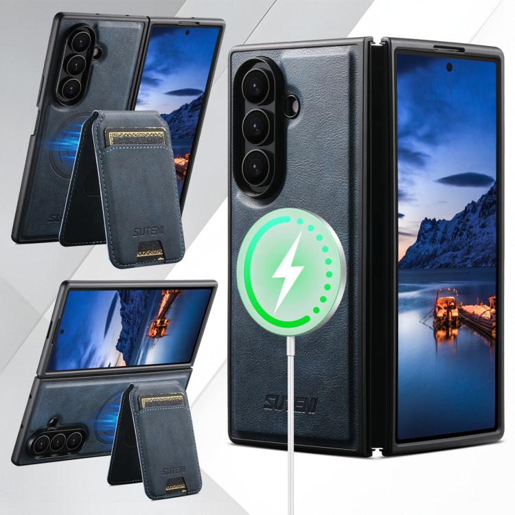 For Samsung Galaxy Z Fold7 5G Suteni M5 Magnetic Card Bag MagSafe Cowhide Texture Leather Phone Case