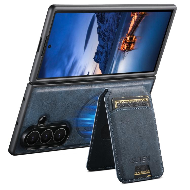 For Samsung Galaxy Z Fold6 Suteni M5 Magnetic Card Bag MagSafe Cowhide Texture Leather Phone Case