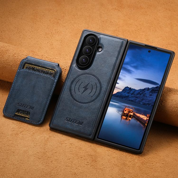 For Samsung Galaxy Z Fold6 Suteni M5 Magnetic Card Bag MagSafe Cowhide Texture Leather Phone Case