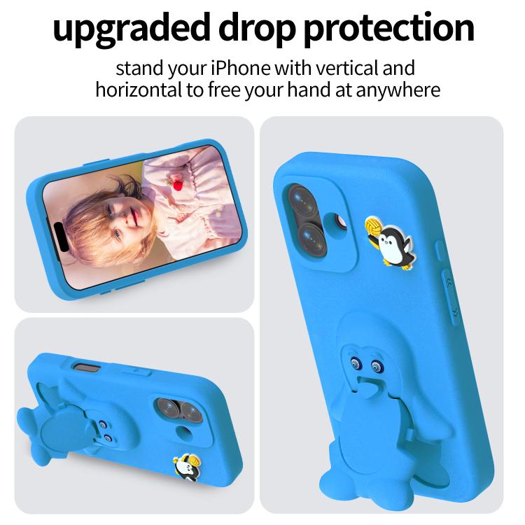 For iPhone 16 Penguin Baby EVA Shockproof Phone Case with Holder