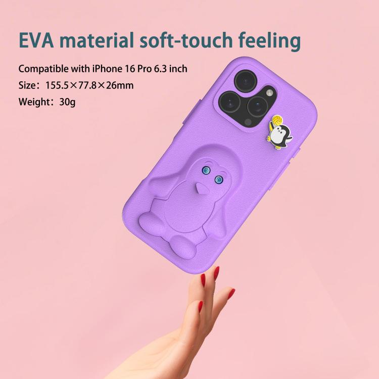 For iPhone 16 Pro Max Penguin Baby EVA Shockproof Phone Case with Holder