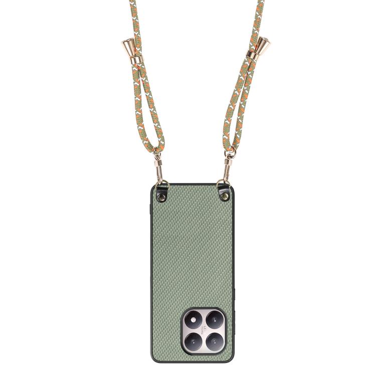 For Xiaomi 15T Carbon Fiber Texture Leather Back Cover Phone Case with Crossbody Strap