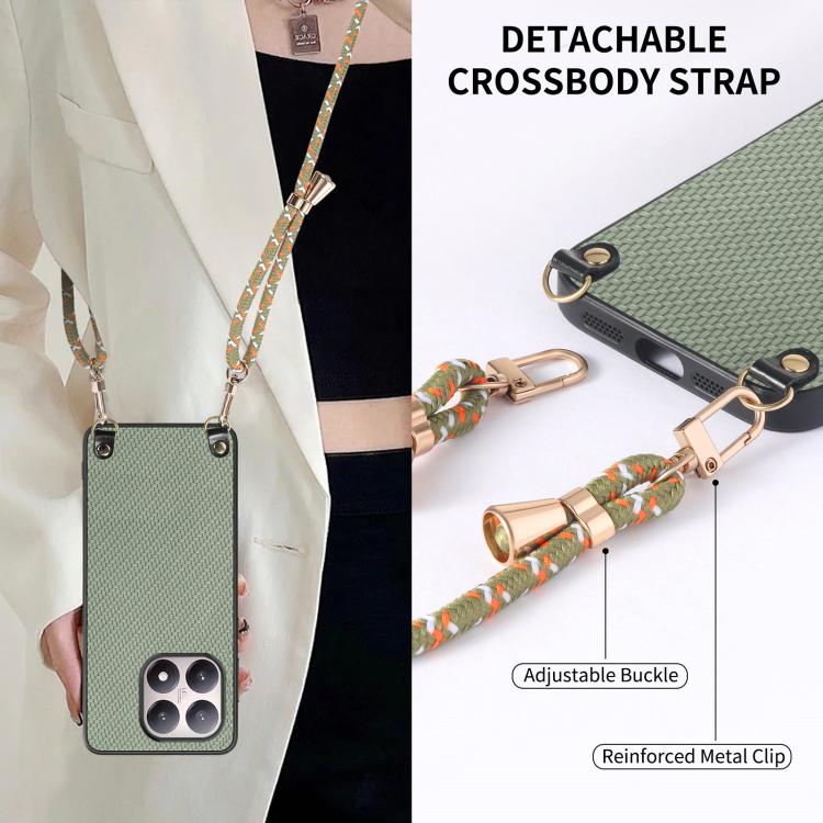 For Xiaomi 15T Carbon Fiber Texture Leather Back Cover Phone Case with Crossbody Strap