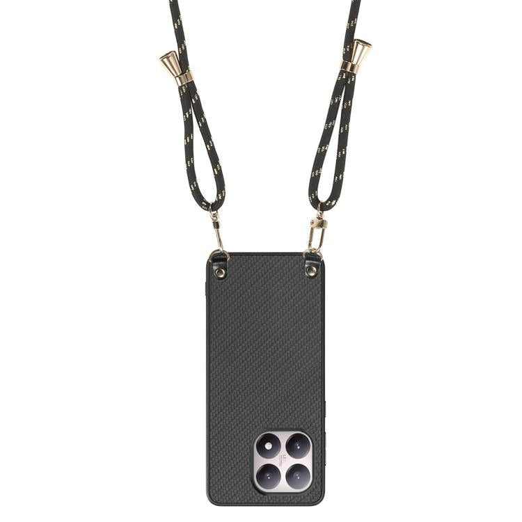 For Xiaomi 15T Carbon Fiber Texture Leather Back Cover Phone Case with Crossbody Strap
