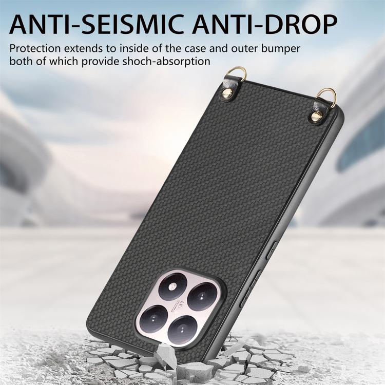 For Xiaomi 15T Carbon Fiber Texture Leather Back Cover Phone Case with Crossbody Strap