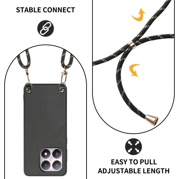 For Xiaomi 15T Carbon Fiber Texture Leather Back Cover Phone Case with Crossbody Strap