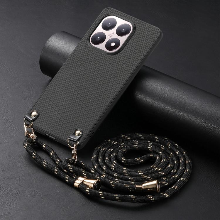 For Xiaomi 15T Carbon Fiber Texture Leather Back Cover Phone Case with Crossbody Strap