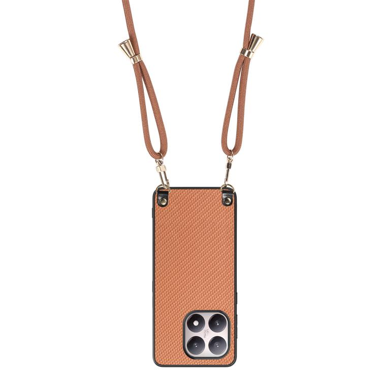 For Xiaomi 15T Carbon Fiber Texture Leather Back Cover Phone Case with Crossbody Strap