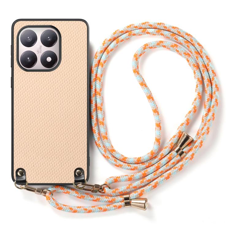 For Xiaomi 15T Carbon Fiber Texture Leather Back Cover Phone Case with Crossbody Strap