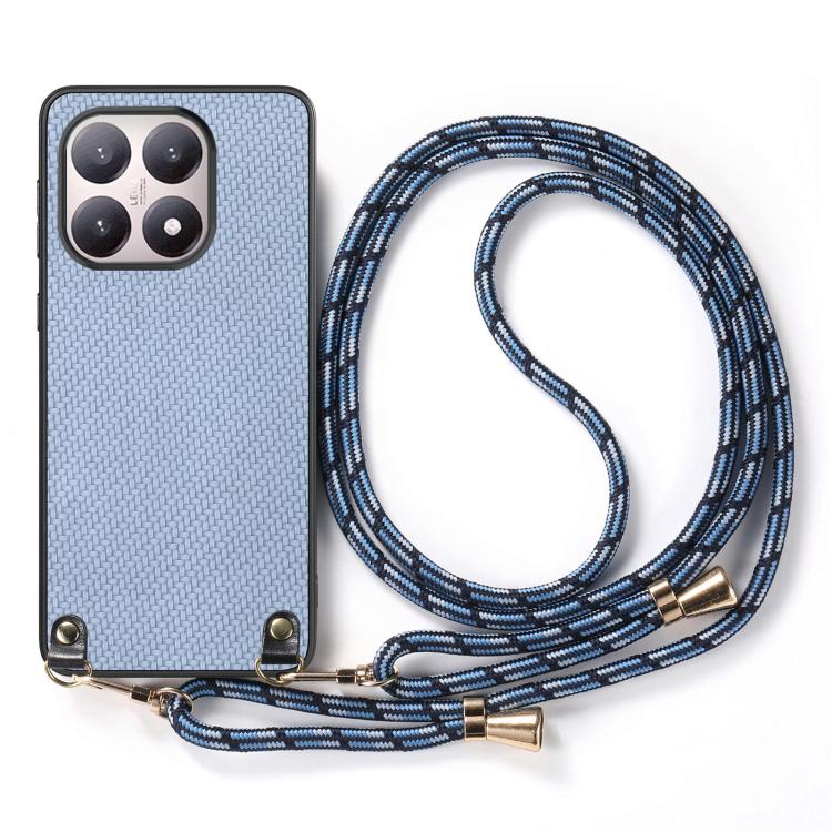 For Xiaomi 15T Carbon Fiber Texture Leather Back Cover Phone Case with Crossbody Strap