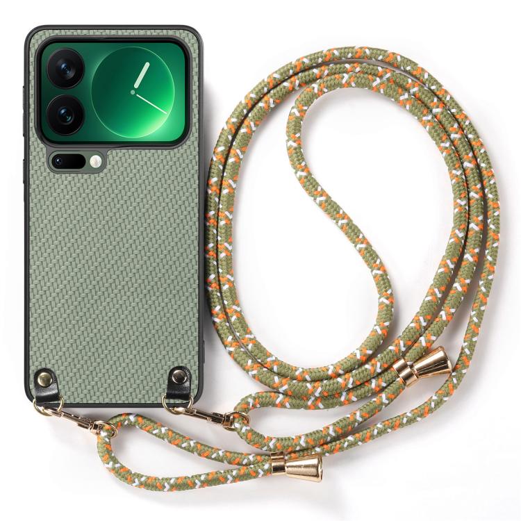 For Xiaomi 17 Pro Carbon Fiber Texture Leather Back Cover Phone Case with Crossbody Strap