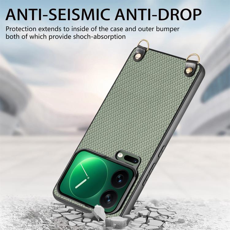 For Xiaomi 17 Pro Carbon Fiber Texture Leather Back Cover Phone Case with Crossbody Strap