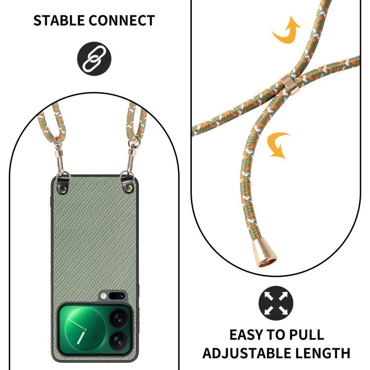 For Xiaomi 17 Pro Carbon Fiber Texture Leather Back Cover Phone Case with Crossbody Strap