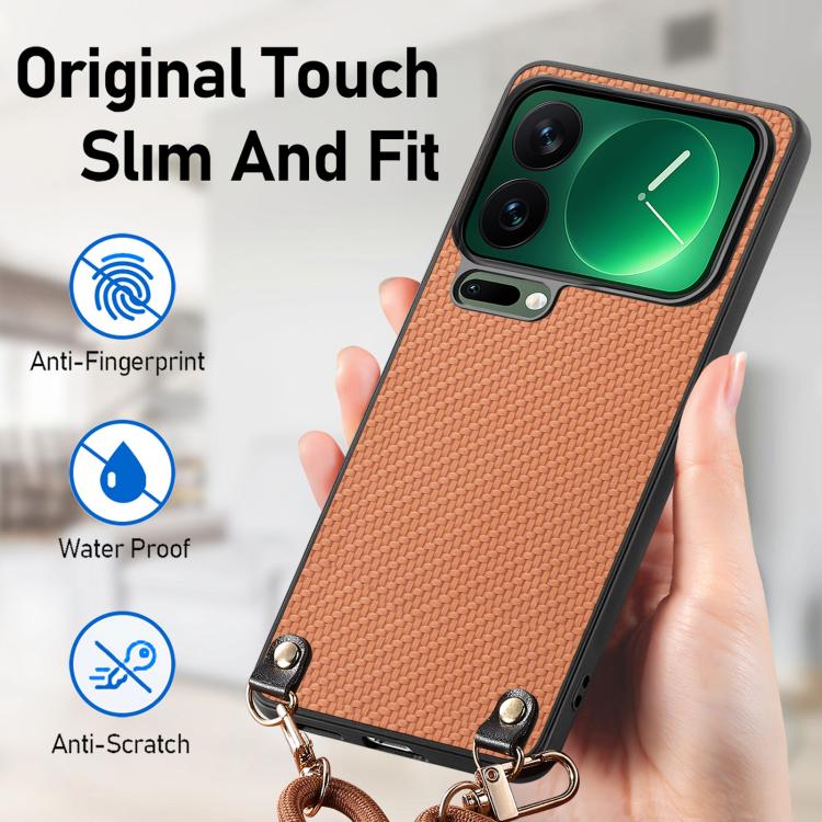 For Xiaomi 17 Pro Carbon Fiber Texture Leather Back Cover Phone Case with Crossbody Strap