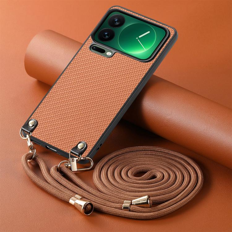 For Xiaomi 17 Pro Carbon Fiber Texture Leather Back Cover Phone Case with Crossbody Strap